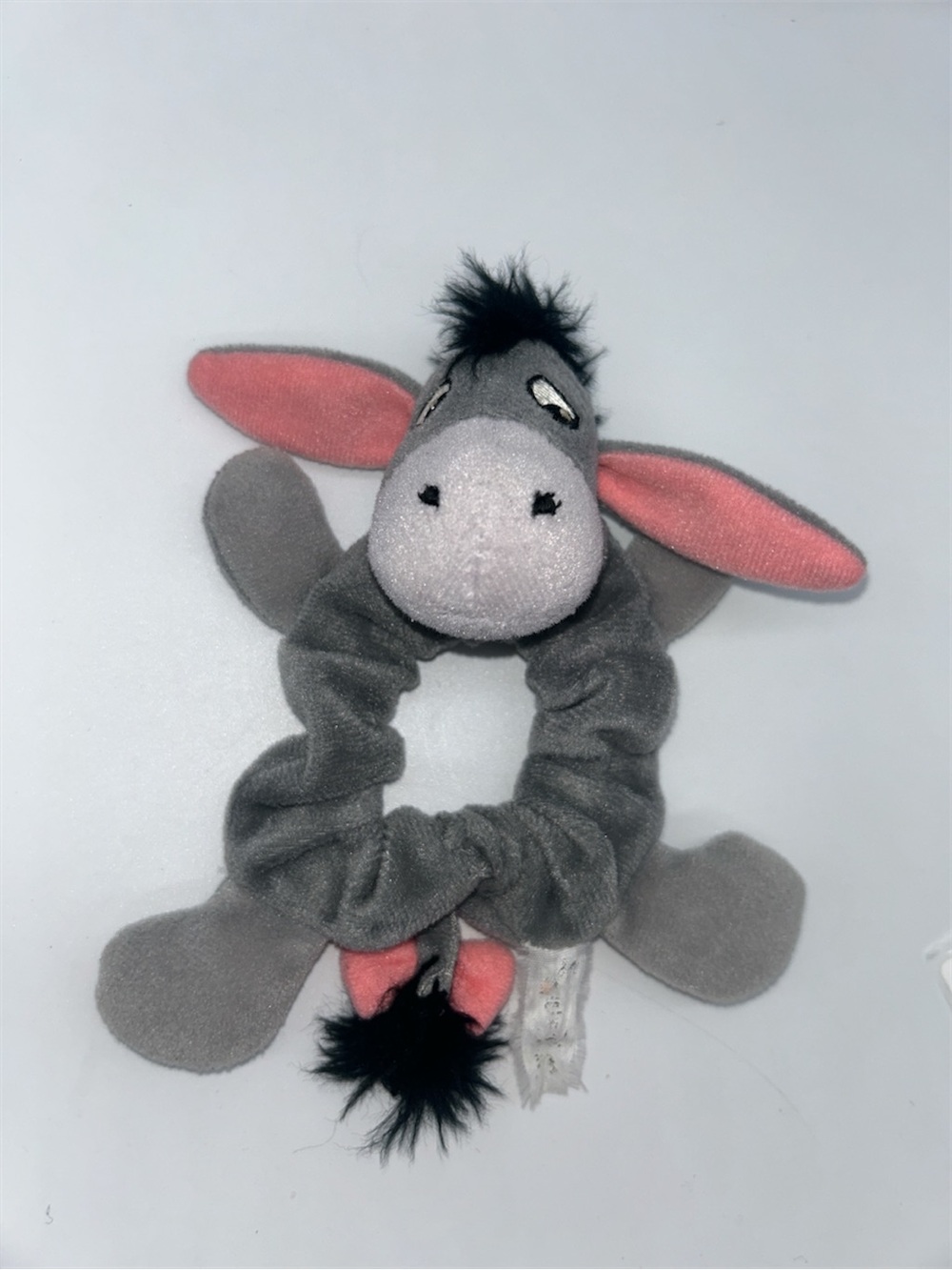 Vintage Disney Eeyore Plush Hair Scrunchie Gray Donkey Ponytail Holder Soft Toy
